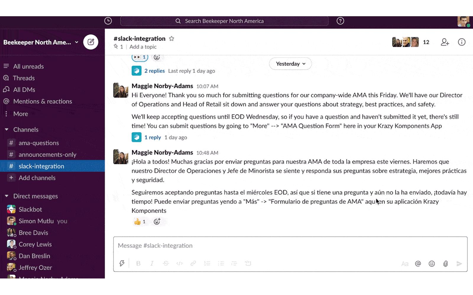 Beekeeper's integration with Slack